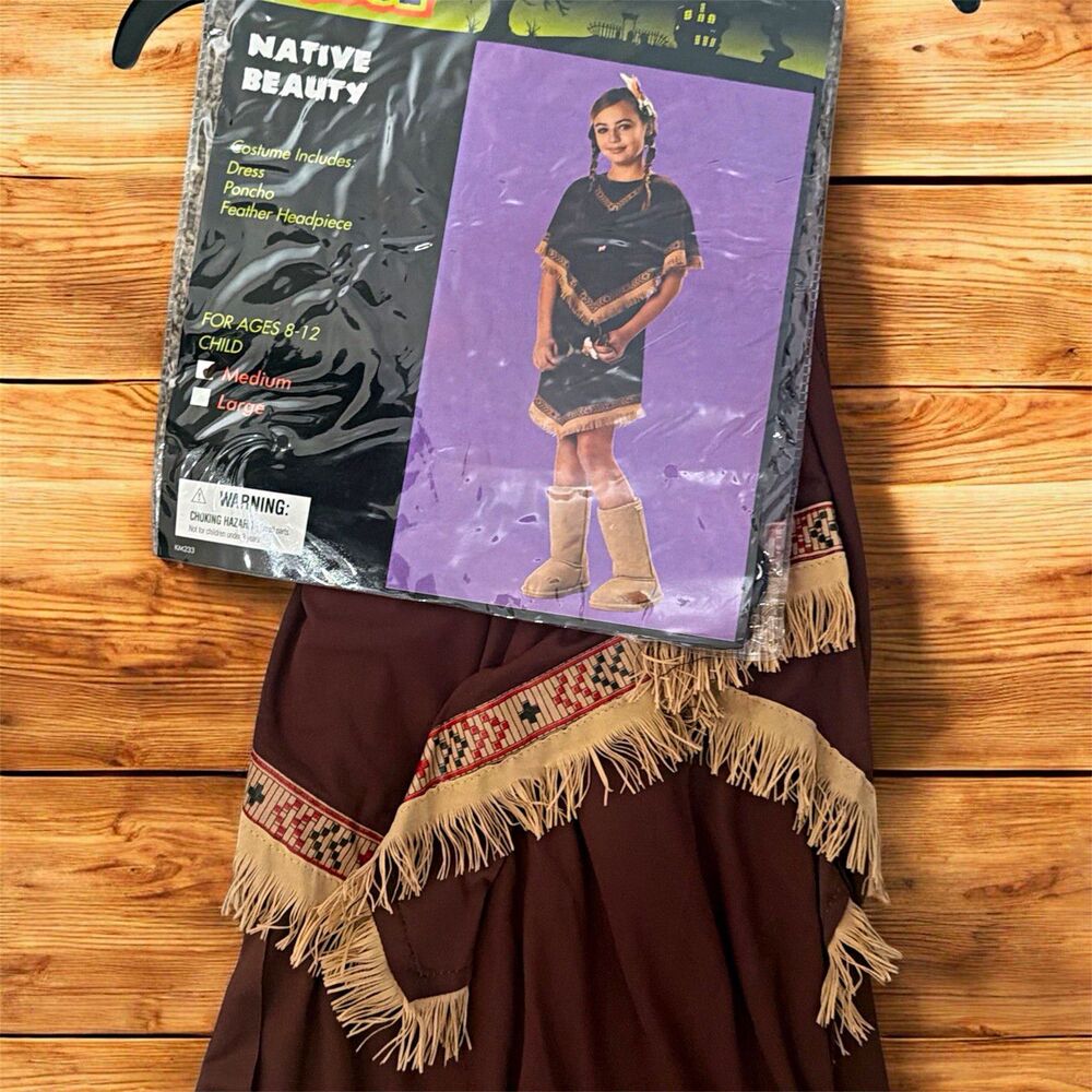 Totally Ghoul Native American Child Costume Medium Fringed Brown/Beige Polyester